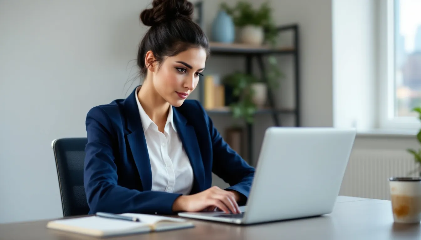 A professional person is focused on updating their resume and skills on a laptop, reflecting on their career development amidst a cooling job market. This scene emphasizes the importance of skill development and exploring new job opportunities for career growth and job security.